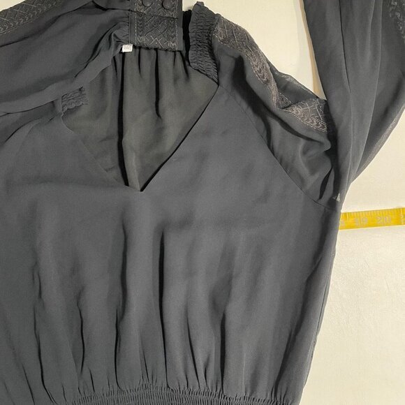 Rebecca Minkoff Noelle Dress Womens‎ XS Black Peasant Embroidered Smocked V-Neck - Picture 14 of 16
